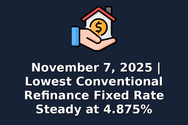 November 7, 2025 | Lowest Conventional Refinance Fixed Rate Steady at 4.875%