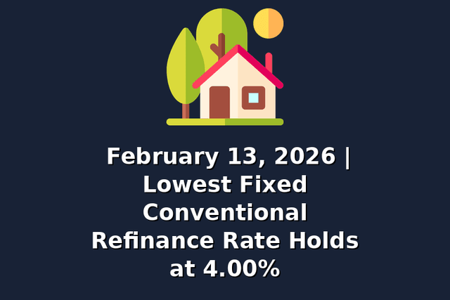 February 13, 2026 | Lowest Fixed Conventional Refinance Rate Holds at 4.00%