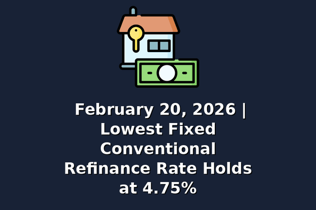 February 20, 2026 | Lowest Fixed Conventional Refinance Rate Holds at 4.75%
