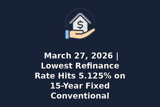 March 27, 2026 | Lowest Refinance Rate Hits 5.125% on 15-Year Fixed Conventional