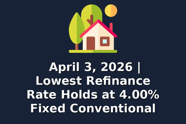 April 3, 2026 | Lowest Refinance Rate Holds at 4.00% Fixed Conventional