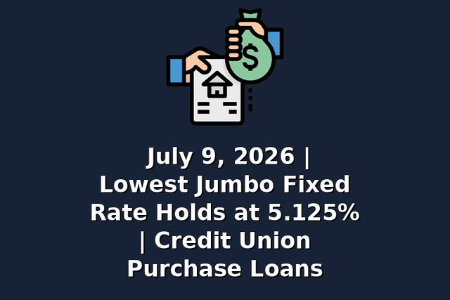 July 9, 2026 | Lowest Jumbo Fixed Rate Holds at 5.125% | Credit Union Purchase Loans
