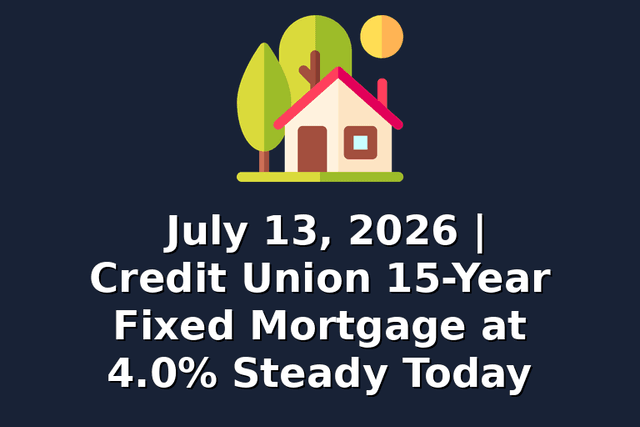 July 13, 2026 | Credit Union 15-Year Fixed Mortgage at 4.0% Steady Today