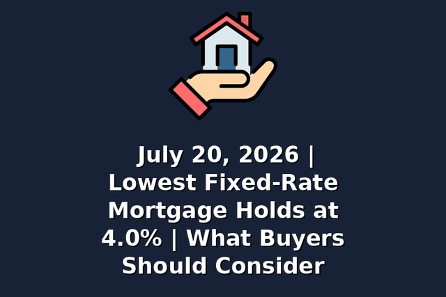 July 20, 2026 | Lowest Fixed-Rate Mortgage Holds at 4.0% | What Buyers Should Consider