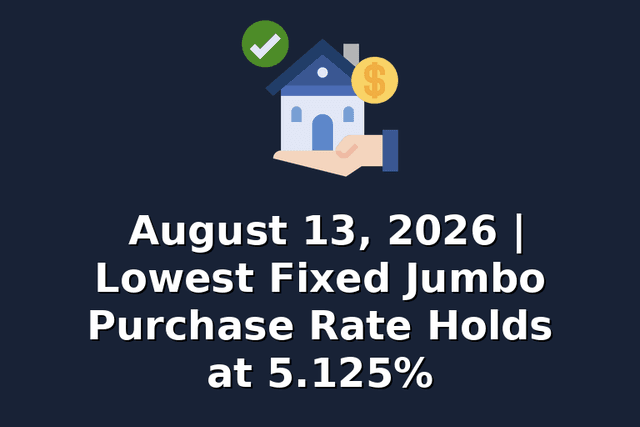 August 13, 2026 | Lowest Fixed Jumbo Purchase Rate Holds at 5.125%