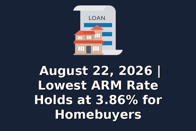 August 22, 2026 | Lowest ARM Rate Holds at 3.86% for Homebuyers