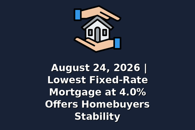 August 24, 2026 | Lowest Fixed-Rate Mortgage at 4.0% Offers Homebuyers Stability