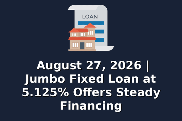 August 27, 2026 | Jumbo Fixed Loan at 5.125% Offers Steady Financing