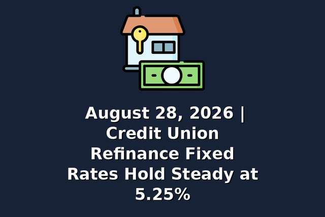 August 28, 2026 | Credit Union Refinance Fixed Rates Hold Steady at 5.25%