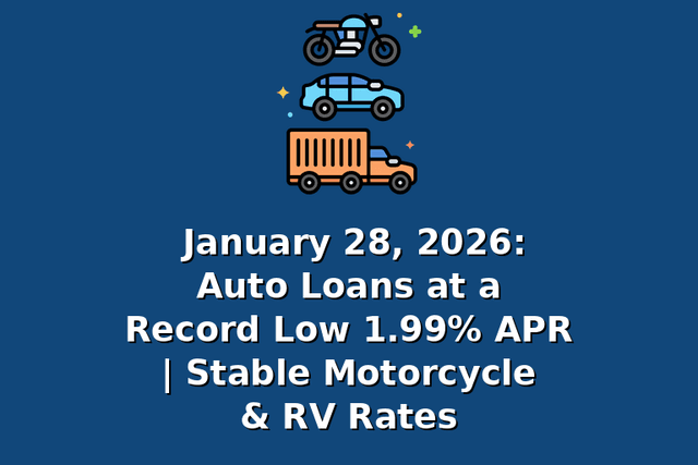January 28, 2026: Auto Loans at a Record Low 1.99% APR | Stable Motorcycle & RV Rates