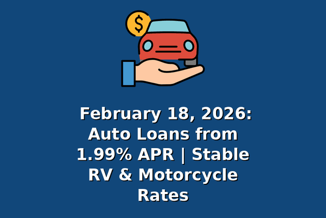 February 18, 2026: Auto Loans from 1.99% APR | Stable RV & Motorcycle Rates