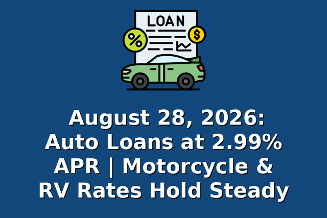 August 28, 2026: Auto Loans at 2.99% APR | Motorcycle & RV Rates Hold Steady